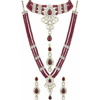 Mahi Ethnic Gold Plated Maroon and White Kundan Necklace set for Women VNCJ100158Mar