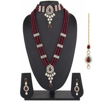 Mahi Ethnic Gold Plated Maroon and White Kundan Necklace set for Women VNCJ100158Mar