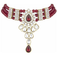 Mahi Ethnic Gold Plated Maroon and White Kundan Necklace set for Women VNCJ100158Mar