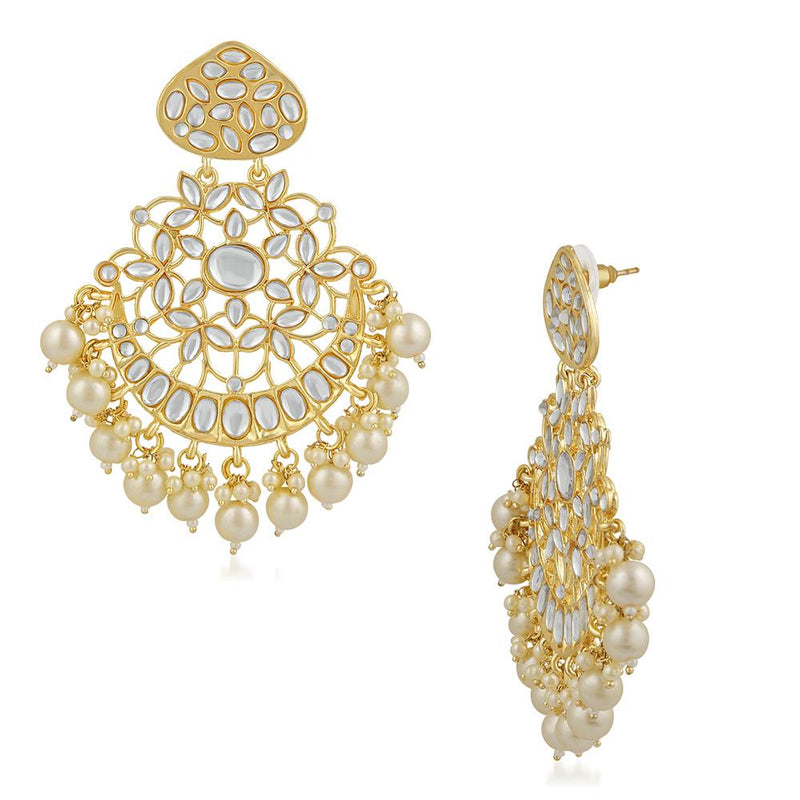 Mahi Ethnic Gold Plated White Kundan Chandbali Earring For Women VECJ100194