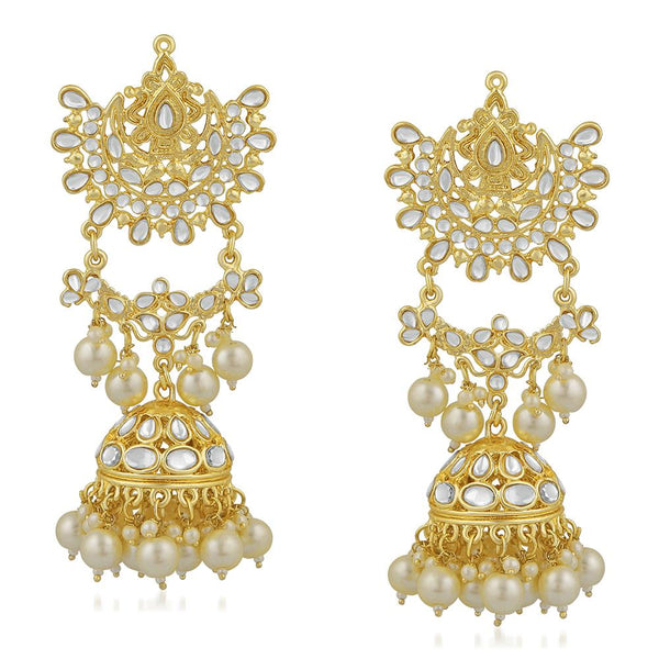 Mahi Ethnic Gold Plated White Kundan Long Dangler Jhumki Earring For Women VECJ100195