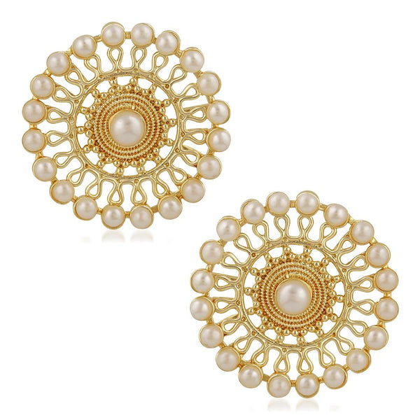 Mahi Traditional Gold Plated White Kundan Circular Stud Earring For Women VECJ100196
