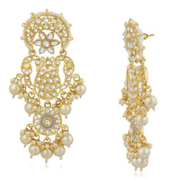 Mahi Gold Plated Traditional White Kundan Long Dangler Earring For Women VECJ100198