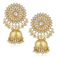 Mahi Traditional Gold Plated Floral Kundan Jhumki Earring For Women VECJ100199