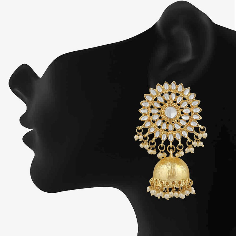 Mahi Traditional Gold Plated Floral Kundan Jhumki Earring For Women VECJ100199