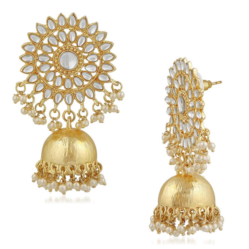 Mahi Traditional Gold Plated Floral Kundan Jhumki Earring For Women VECJ100199