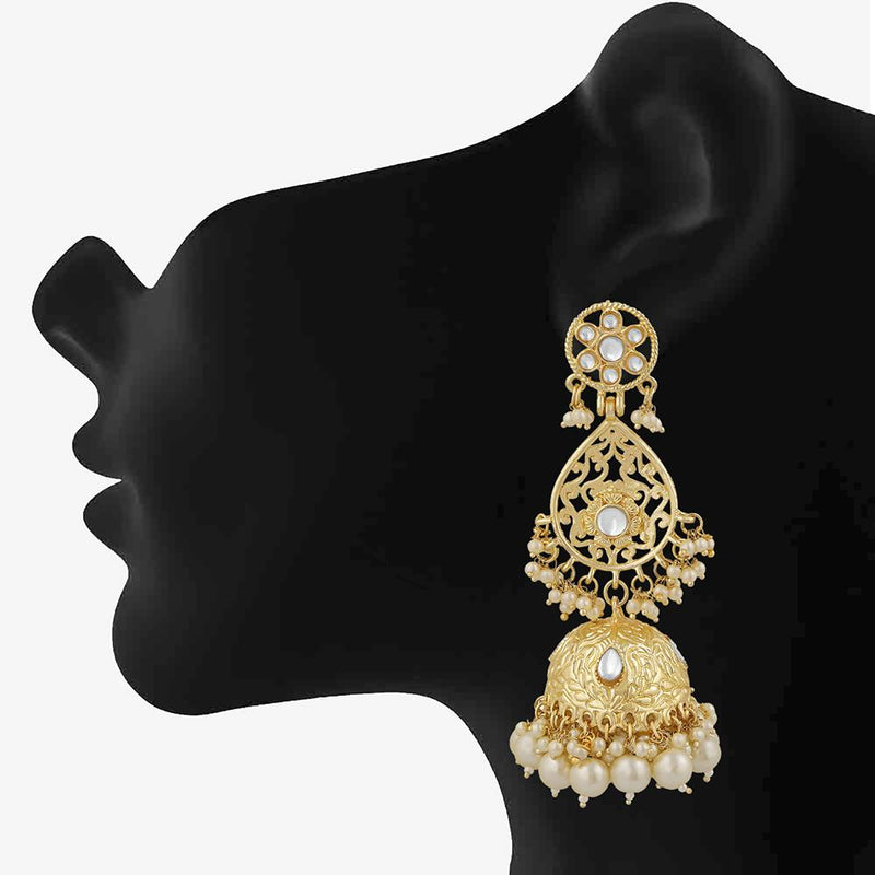 Mahi Ethnic Gold Plated White Kundan Long Dangler Jhumki Earring For Women VECJ100200