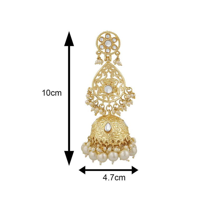 Mahi Ethnic Gold Plated White Kundan Long Dangler Jhumki Earring For Women VECJ100200