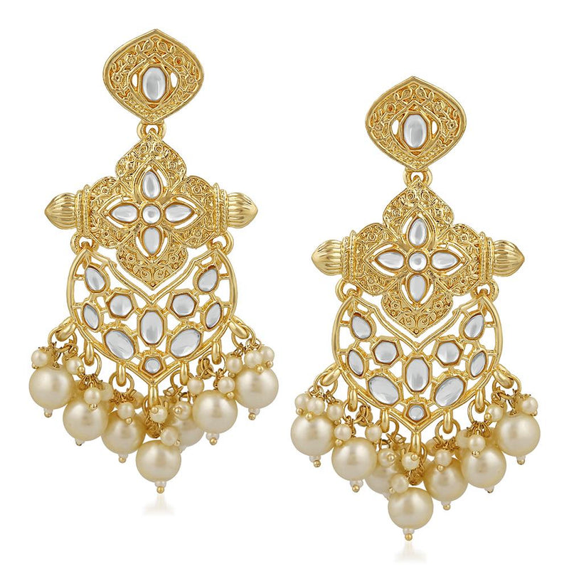 OVERSIZED HANDCRAFTED ETHNIC GOLD-TONED WHITE RHINESTONE STUDDED DROP