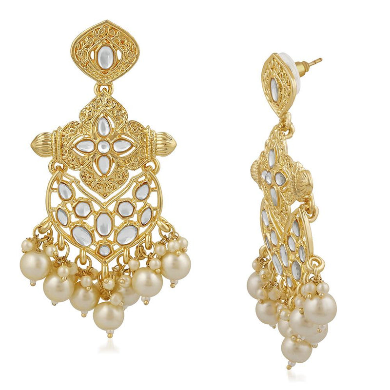 Mahi Ethnic Gold Plated White Kundan Dangler Earring For Women VECJ100201