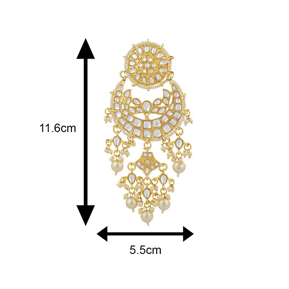 Mahi Gold Plated Traditional White Kundan Chandbali Long Dangler Earring For Women VECJ100202