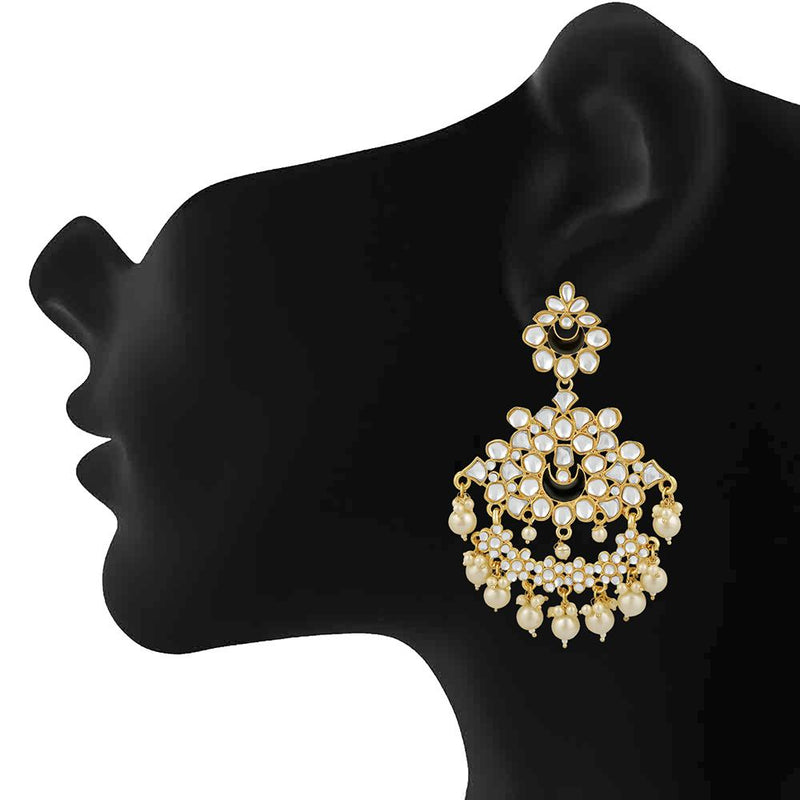 Mahi Ethnic Gold Plated White Kundan Chandbali Earring For Women VECJ100204