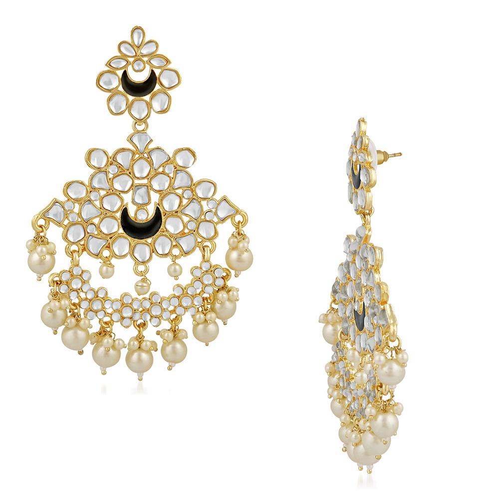 Mahi Ethnic Gold Plated White Kundan Chandbali Earring For Women VECJ100204