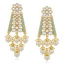 Mahi Ethnic Gold Plated White Kundan Floral Triangular Green Meenakari Work Dangler Earring For Women VECJ100205