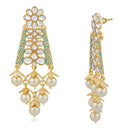 Mahi Ethnic Gold Plated White Kundan Floral Triangular Green Meenakari Work Dangler Earring For Women VECJ100205