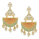 Mahi Gold Plated Traditional White Kundan Dangler Earring with Meenakri Work For Women VECJ100207