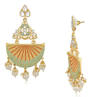 Mahi Gold Plated Traditional White Kundan Dangler Earring with Meenakri Work For Women VECJ100207