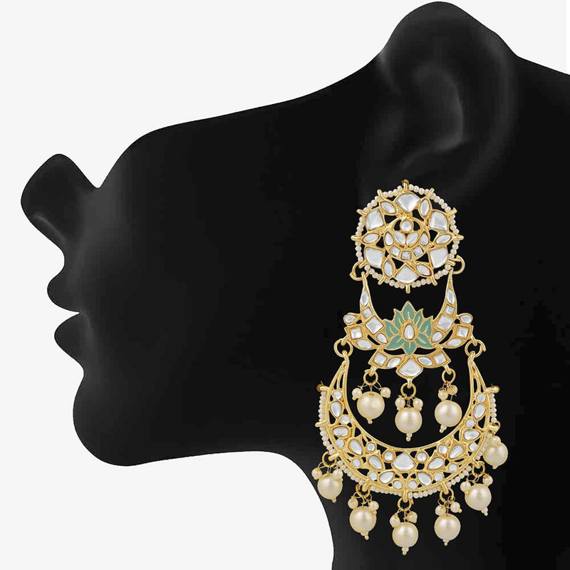 Mahi Ethnic Gold Plated White Kundan Chandbali Dangler Earring For Women VECJ100209