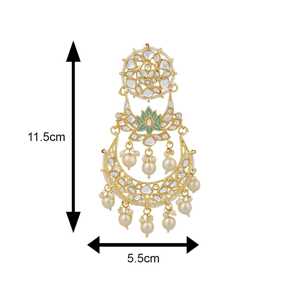 Mahi Ethnic Gold Plated White Kundan Chandbali Dangler Earring For Women VECJ100209