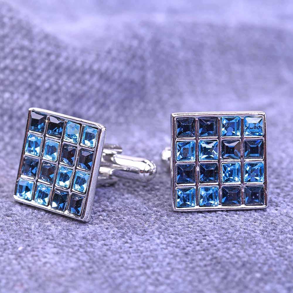 Mahi Black & Blue Rhodium Plated Cufflinks Made with Swarovski Stone