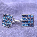 Mahi Black & Blue Rhodium Plated Cufflinks Made with Swarovski Stone
