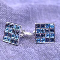 Mahi Black & Blue Rhodium Plated Cufflinks Made with Swarovski Stone