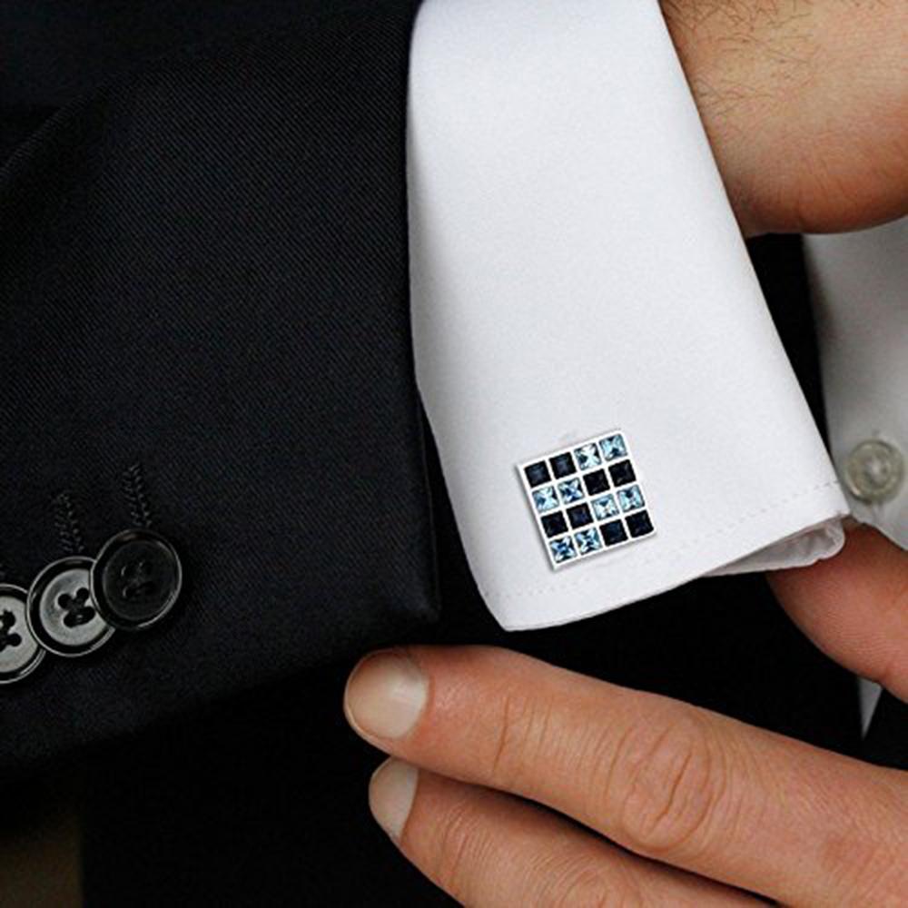 Mahi Black & Blue Rhodium Plated Cufflinks Made with Swarovski Stone