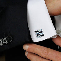 Mahi Black & Blue Rhodium Plated Cufflinks Made with Swarovski Stone