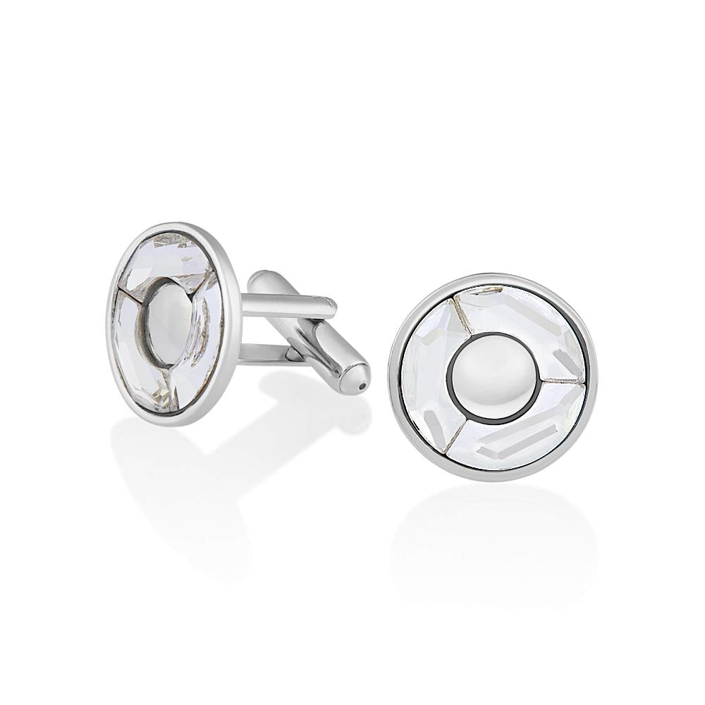 Mahi Rhodium Plated White Round Cufflink