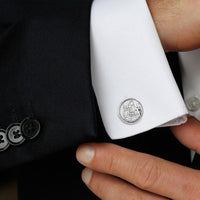 Mahi White Rhodium plated Round Disc Shiva Cufflinks
