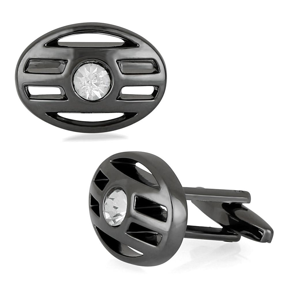 Mahi Oval Gleaming Solitaire Crystal Cufflink