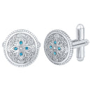 Mahi Solitaire Blue Crystal Silver Plated Floral Cufflink for Mens and Boys (CL1100542RBlu)