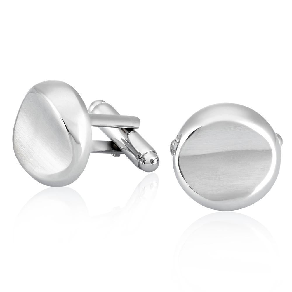 Mahi Rhodium Plated Plain Round Gilt Cufflink