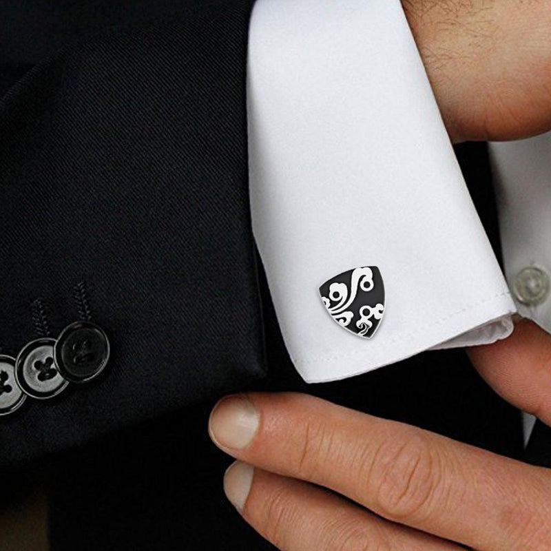 Mahi Rhodium Black Floral Cufflinks for Men Cufflinks