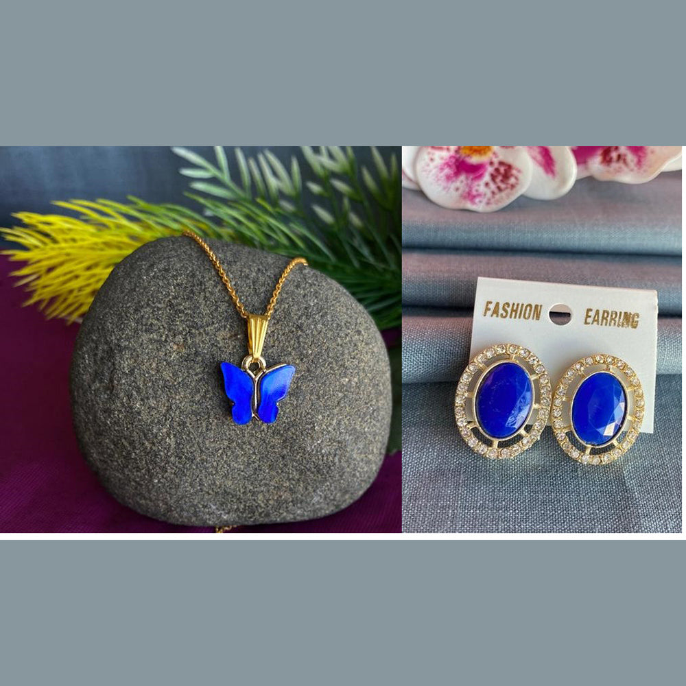 Mahavir Gold Plated Butterfly Pendant Set