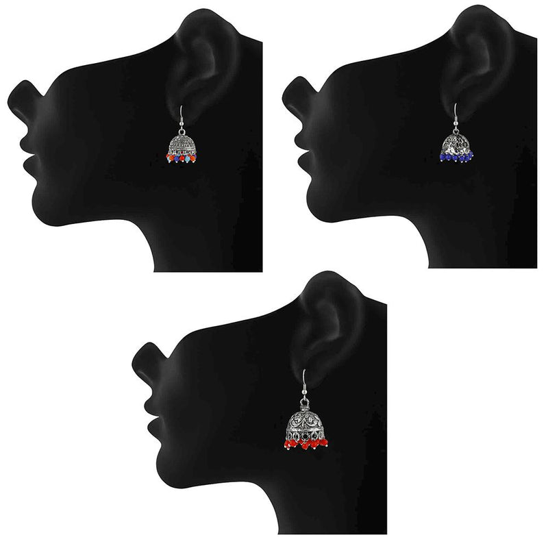 Mahi Rhodium Plated Glorious Jhumki Earrings Combo