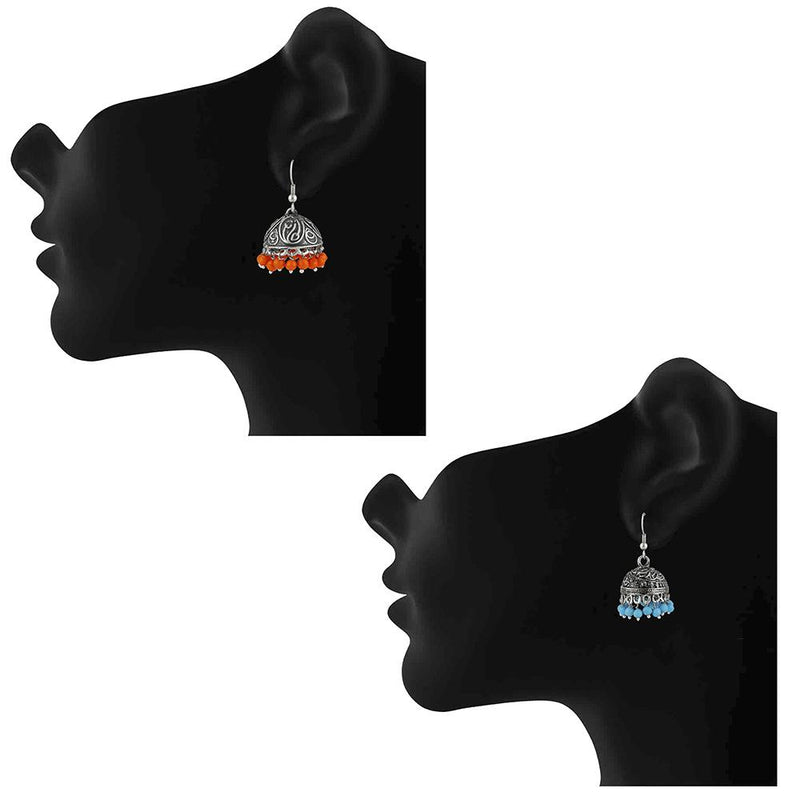 Mahi Rhodium Plated Glorious Jhumki Earrings Combo