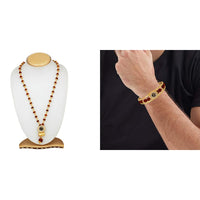 Mahi Combo of Om Sun Cuff Kada Bracelet and Pendant with 24 Inch Rudraksha Mala for Men (CO1105138G)