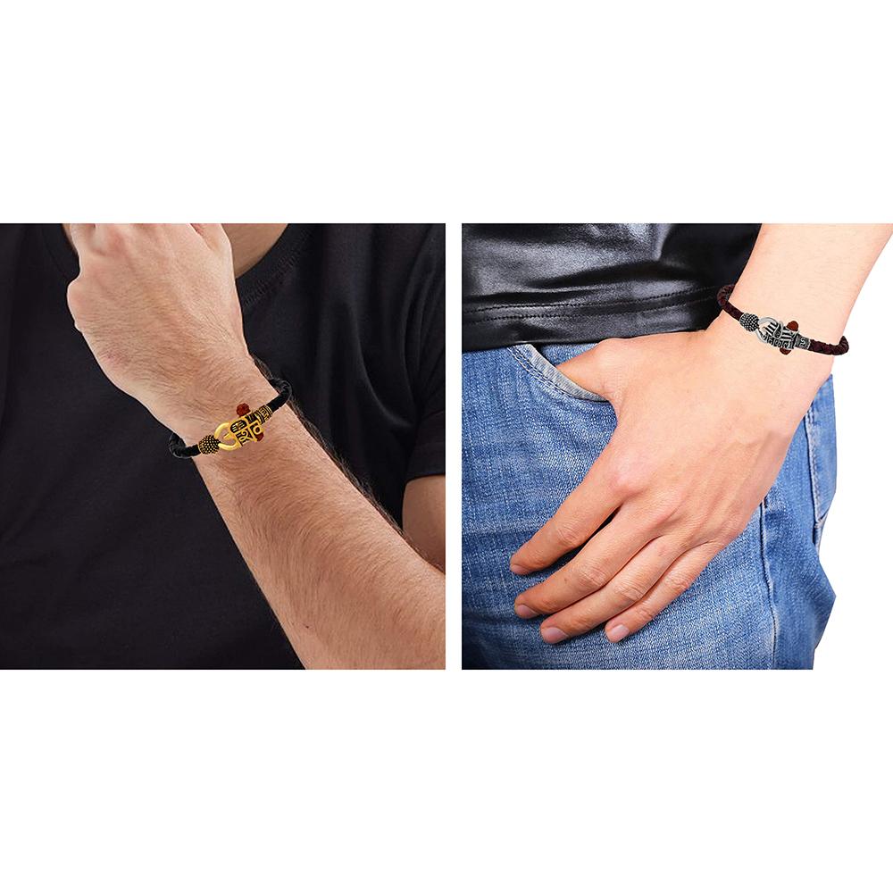 Mahi Combo of Shiv Trishul Damru and Mahakal Leather Bracelet with Rudraksha for Men (CO1105140M)