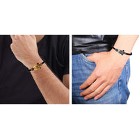 Mahi Combo of Shiv Trishul Damru and Mahakal Leather Bracelet with Rudraksha for Men (CO1105140M)