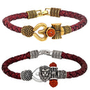 Mahi Combo of OM Trishul and Narasimha Leather Bracelet with Rudraksha for Men (CO1105141M)