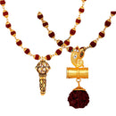 Mahi Combo of Hanuman Gada and Shivji Damru Ganesha Pendants with 24 Inch Rudraksha Mala for Men (CO1105146G)