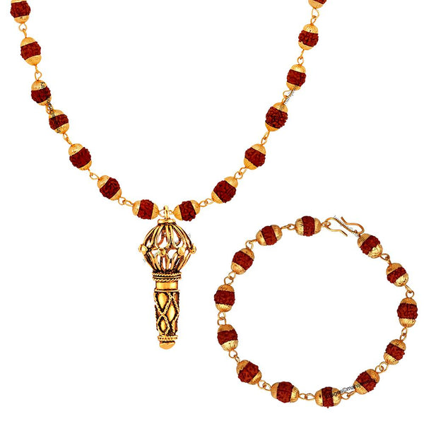 Mahi Combo of Hanuman Gada Pendant with 24 Inch Rudrakshaa Mala and Bracelet for Men (CO1105148G)