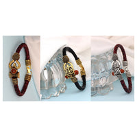 Mahi Combo of Om Shiv Trishul Damru and Mahakal Leather Bracelet with Rudraksha for Men (CO1105149M)
