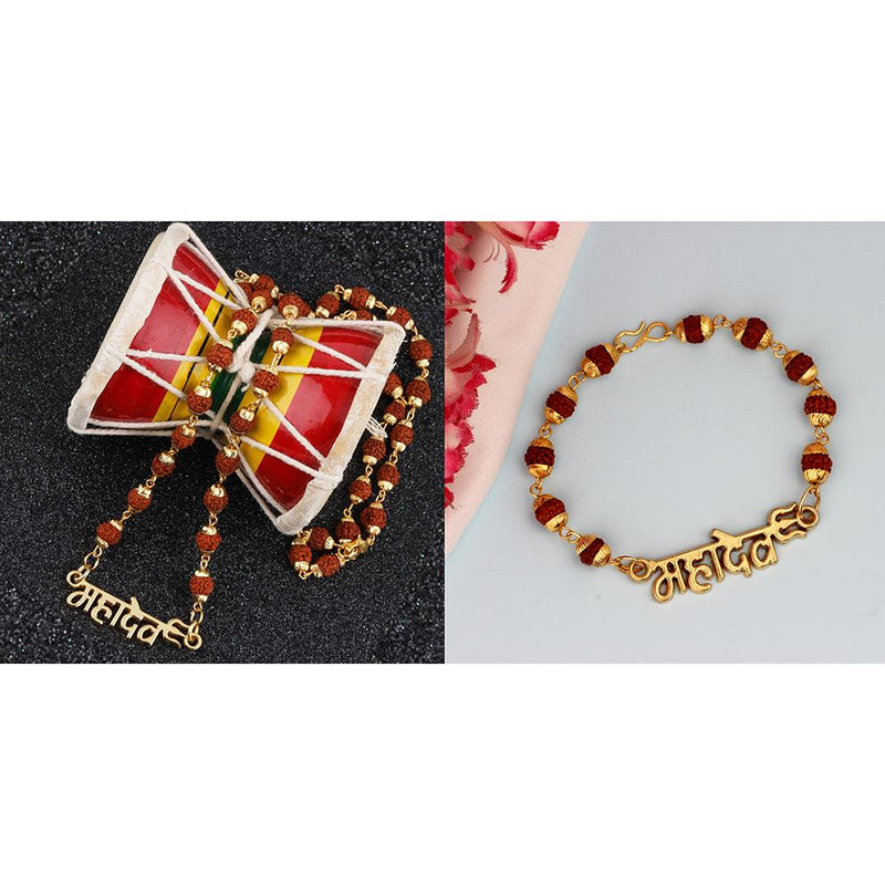 Mahi Combo of Mahadev Bracelet Pendant with 24 Inch Rudraksha Mala for Men (CO1105150G)