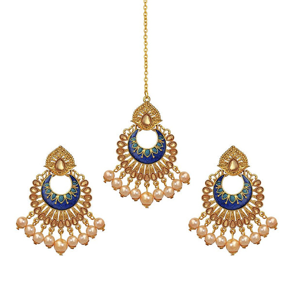 Mahi Traditional Dangler Pearl Meenakariwork Maang Tikka and Earrings Set for Women (CO1105159G)