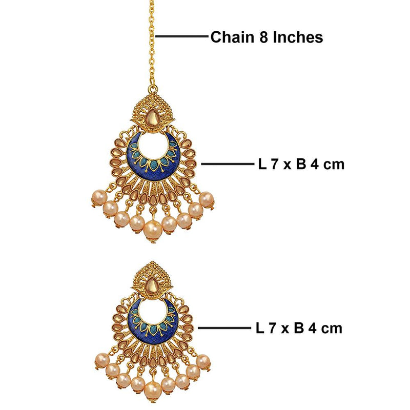 Mahi Traditional Dangler Pearl Meenakariwork Maang Tikka and Earrings Set for Women (CO1105159G)