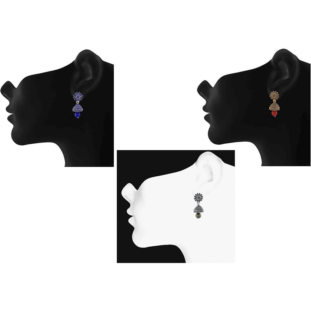 Mahi Combo of Three Traditional Ethnic Jhumka Floral Earrings with Artificial Beads (CO1105180M)