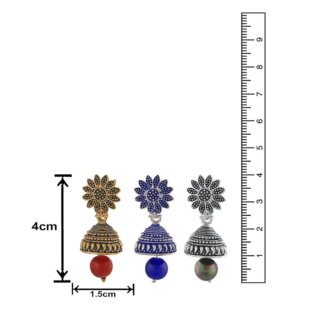 Mahi Combo of Three Traditional Ethnic Jhumka Floral Earrings with Artificial Beads (CO1105180M)