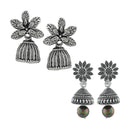 Mahi Combo of Two Traditional Ethnic Jhumka Floral Earrings with Artificial Beads (CO1105185R)
